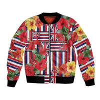 Hawaii Hibiscus Lei Bomber Jacket Hawaiian Flag Motif LT9 Unisex Red - Polynesian Pride