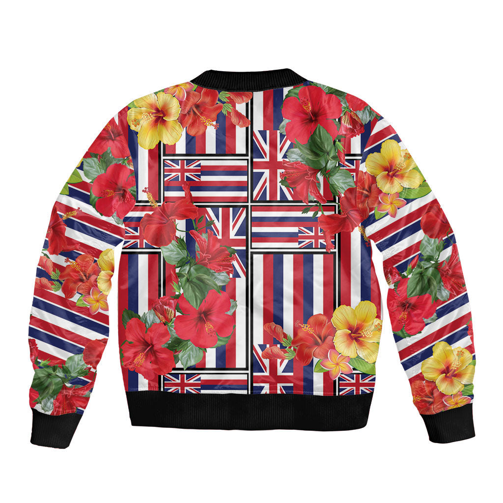 Hawaii Hibiscus Lei Bomber Jacket Hawaiian Flag Motif LT9 - Polynesian Pride