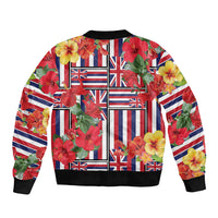 Hawaii Hibiscus Lei Bomber Jacket Hawaiian Flag Motif LT9 - Polynesian Pride