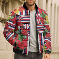 Hawaii Hibiscus Lei Bomber Puffer Jacket Hawaiian Flag Motif