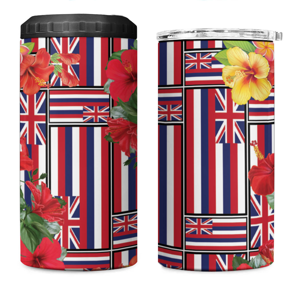Hawaii Hibiscus Lei 4 in 1 Can Cooler Tumbler Hawaiian Flag Motif