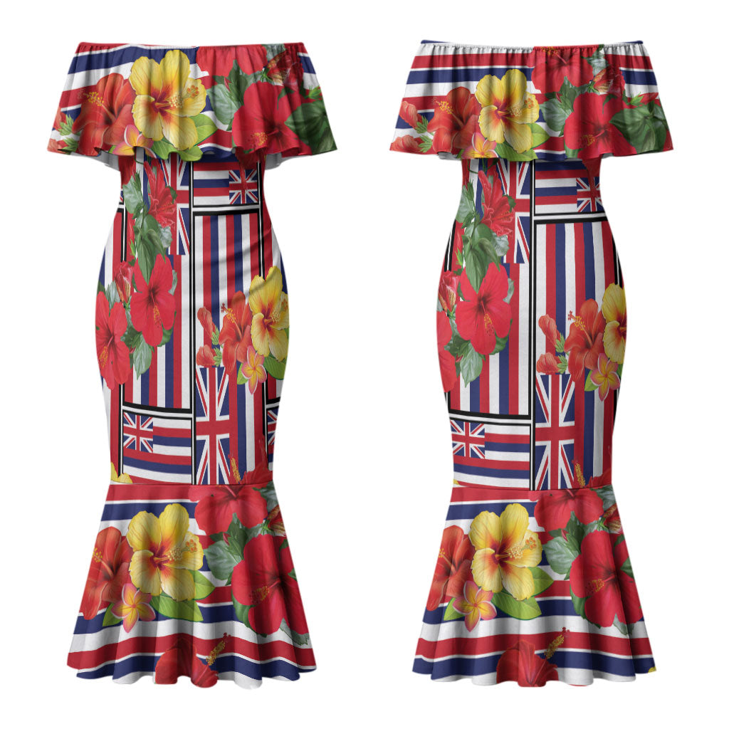 Hawaii Hibiscus Lei Couples Matching Mermaid Dress and Hawaiian Shirt Hawaiian Flag Motif LT9 - Polynesian Pride