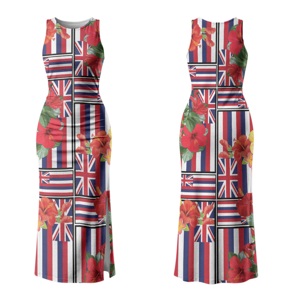 Hawaii Hibiscus Lei Couples Matching Tank Maxi Dress and Hawaiian Shirt Hawaiian Flag Motif LT9 - Polynesian Pride