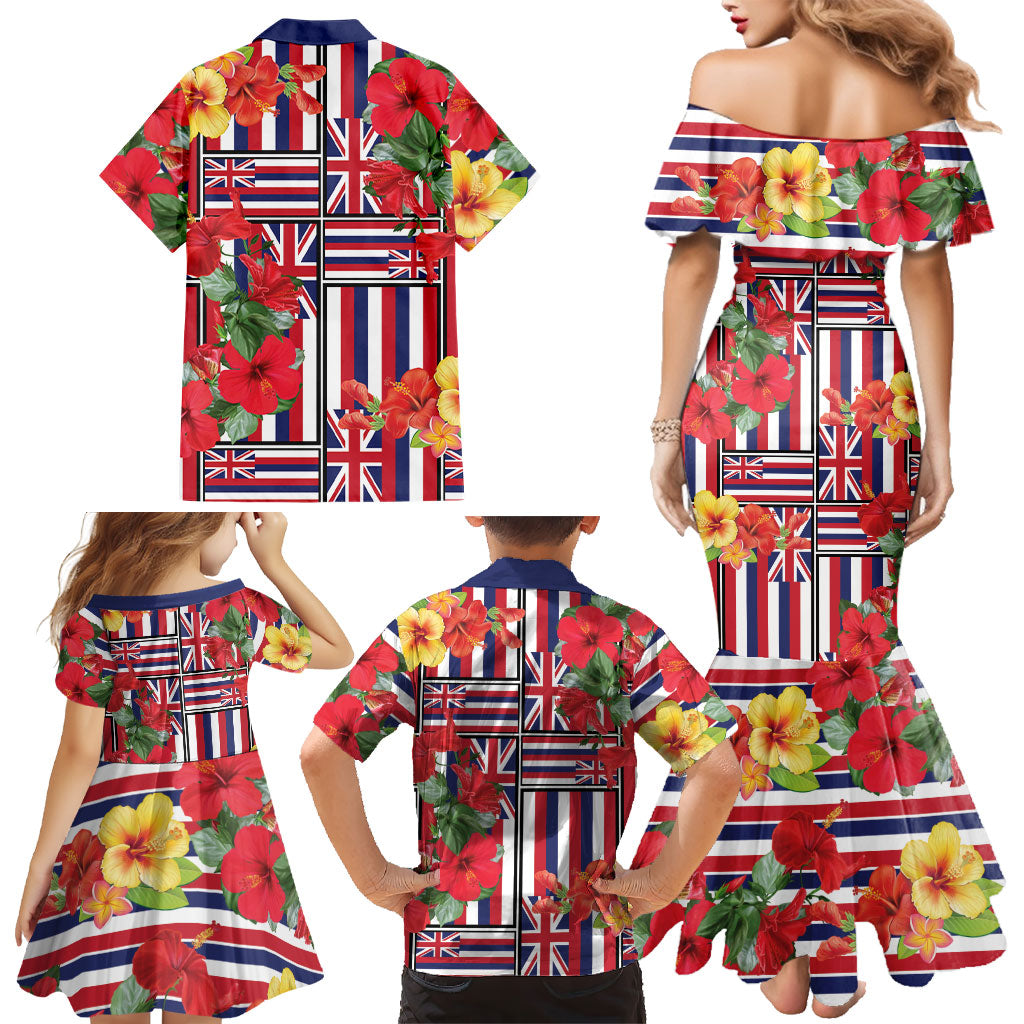 Hawaii Hibiscus Lei Family Matching Mermaid Dress and Hawaiian Shirt Hawaiian Flag Motif LT9 - Polynesian Pride
