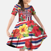 Hawaii Hibiscus Lei Family Matching Off The Shoulder Long Sleeve Dress and Hawaiian Shirt Hawaiian Flag Motif LT9 Daughter's Dress Red - Polynesian Pride