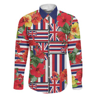 Hawaii Hibiscus Lei Family Matching Off Shoulder Maxi Dress and Hawaiian Shirt Hawaiian Flag Motif LT9 Dad's Shirt - Long Sleeve Red - Polynesian Pride