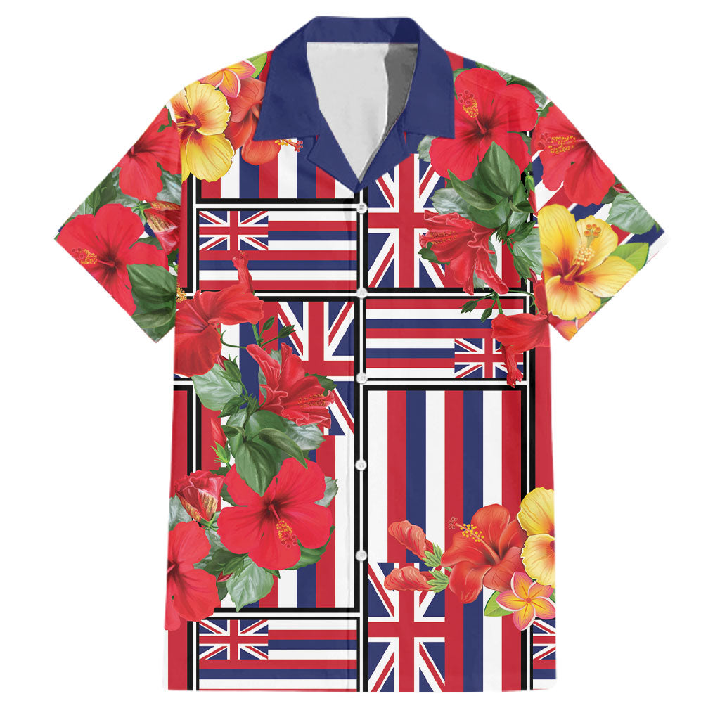 Hawaii Hibiscus Lei Family Matching Off Shoulder Short Dress and Hawaiian Shirt Hawaiian Flag Motif LT9 Dad's Shirt - Short Sleeve Red - Polynesian Pride