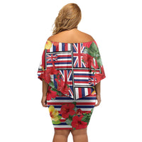 Hawaii Hibiscus Lei Family Matching Off Shoulder Short Dress and Hawaiian Shirt Hawaiian Flag Motif LT9 - Polynesian Pride