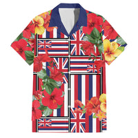 Hawaii Hibiscus Lei Family Matching Puletasi and Hawaiian Shirt Hawaiian Flag Motif LT9 Dad's Shirt - Short Sleeve Red - Polynesian Pride