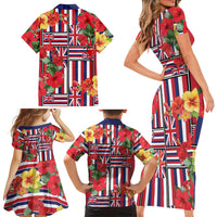 Hawaii Hibiscus Lei Family Matching Short Sleeve Bodycon Dress and Hawaiian Shirt Hawaiian Flag Motif LT9 - Polynesian Pride