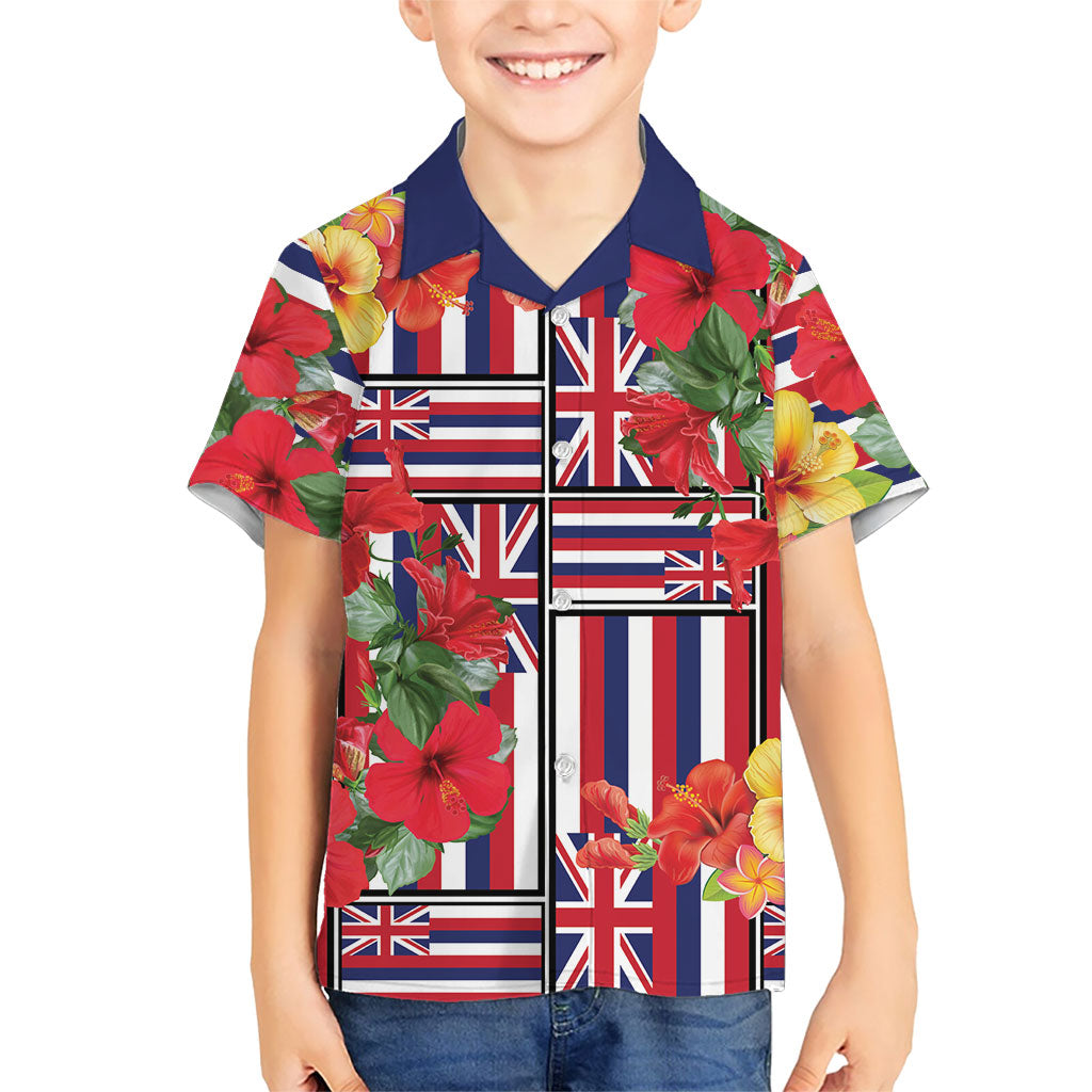 Hawaii Hibiscus Lei Family Matching Summer Maxi Dress and Hawaiian Shirt Hawaiian Flag Motif LT9 Son's Shirt Red - Polynesian Pride