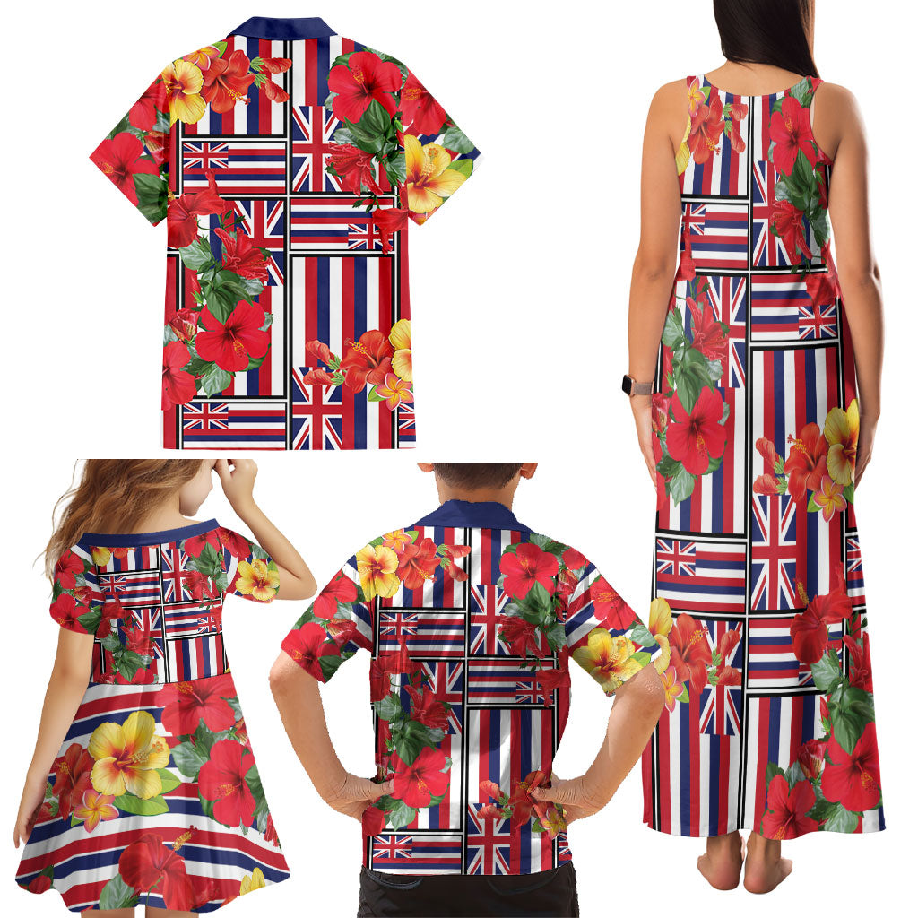 Hawaii Hibiscus Lei Family Matching Tank Maxi Dress and Hawaiian Shirt Hawaiian Flag Motif LT9 - Polynesian Pride