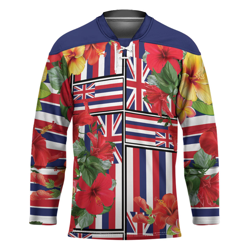 Hawaii Hibiscus Lei Hockey Jersey Hawaiian Flag Motif