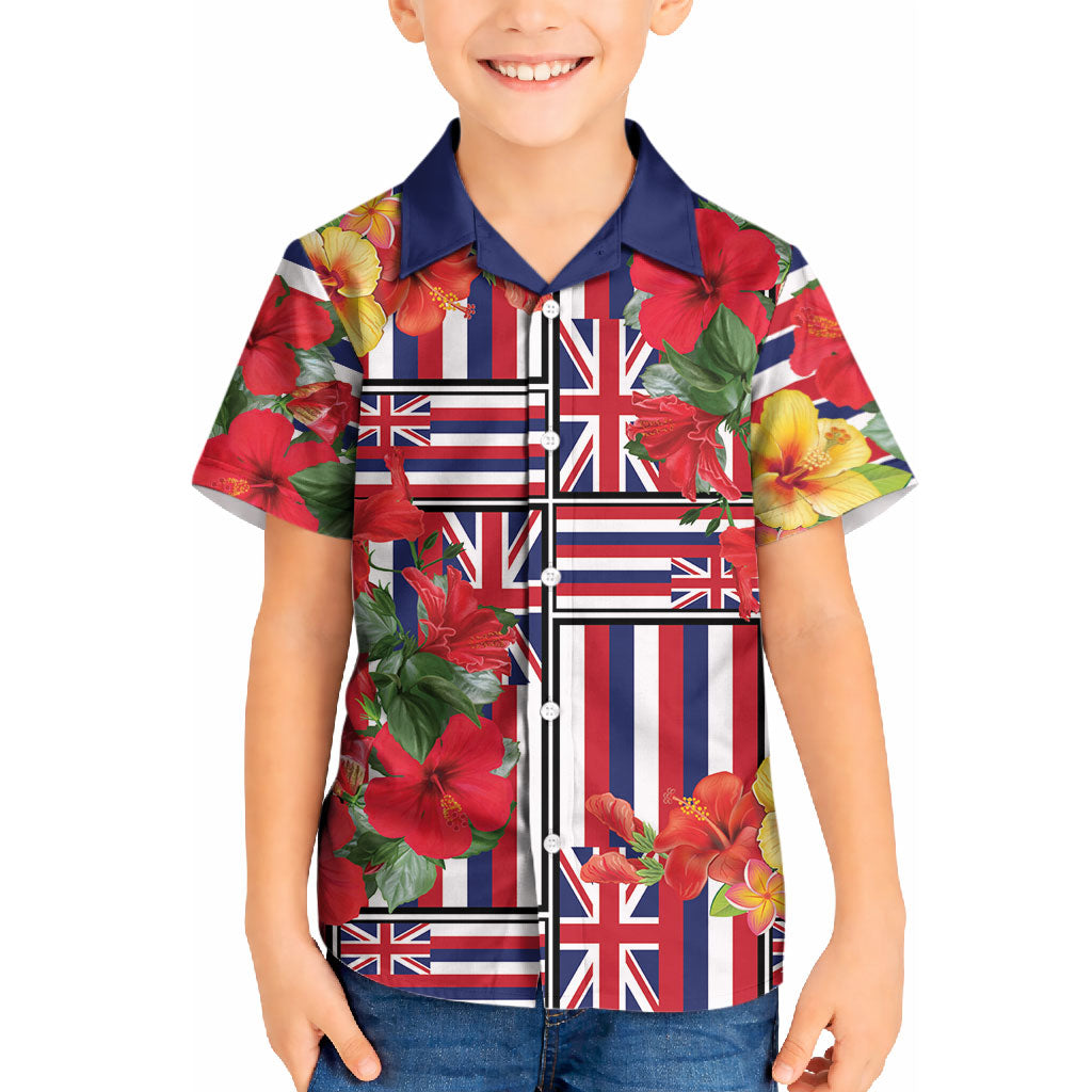 Hawaii Hibiscus Lei Kid Hawaiian Shirt Hawaiian Flag Motif LT9 Kid Red - Polynesian Pride