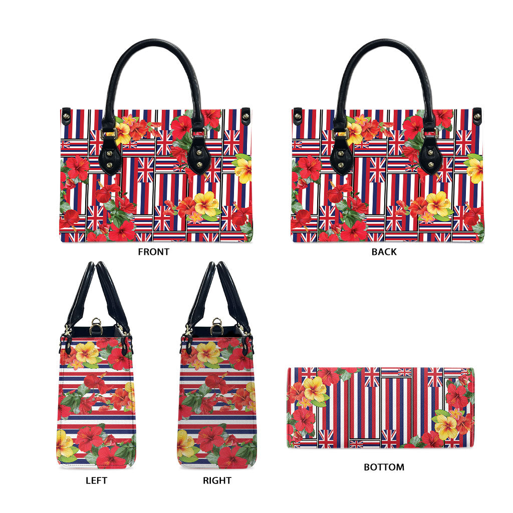 Hawaii Hibiscus Lei Leather Bag Hawaiian Flag Motif