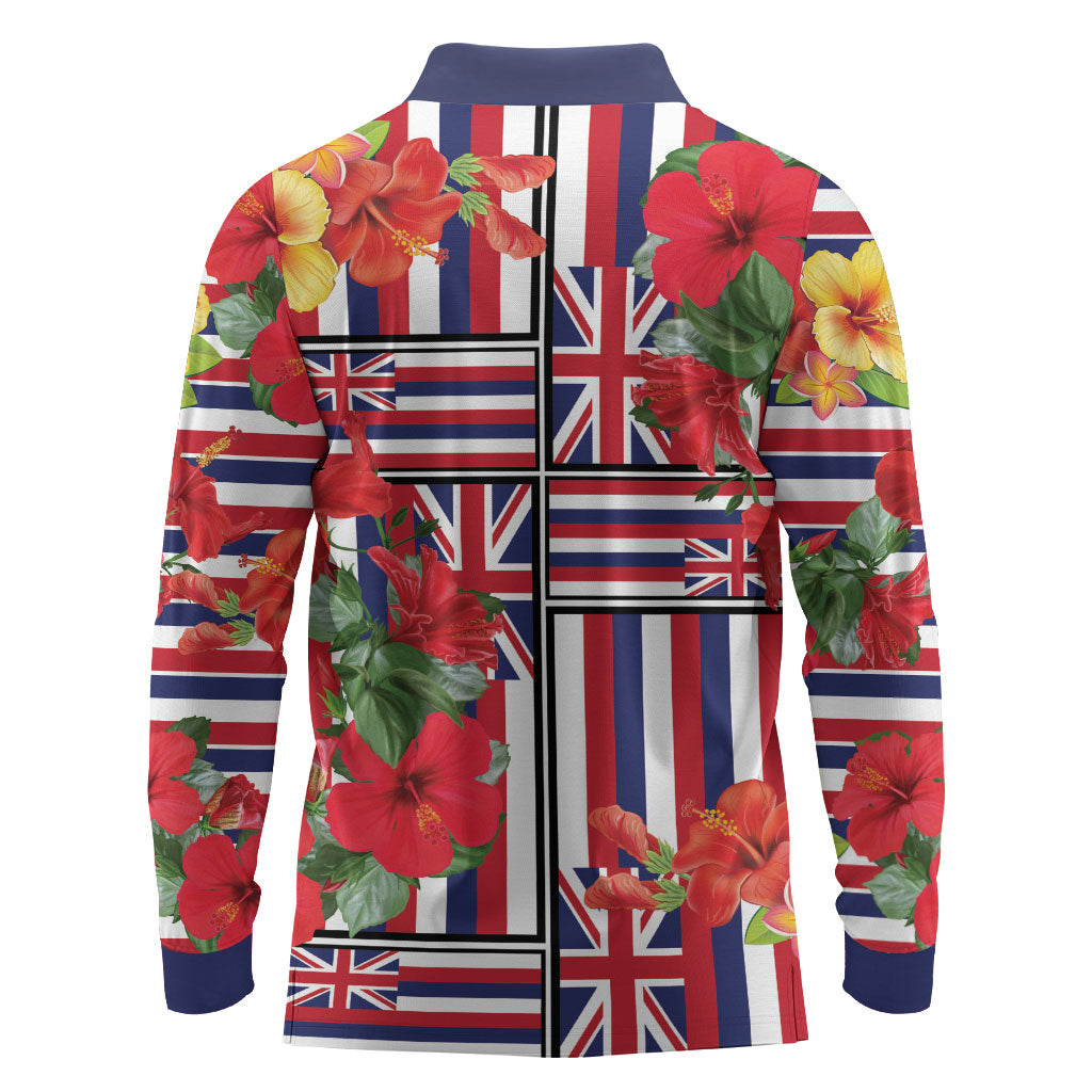 Hawaii Hibiscus Lei Long Sleeve Polo Shirt Hawaiian Flag Motif