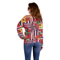 Hawaii Hibiscus Lei Off Shoulder Sweater Hawaiian Flag Motif
