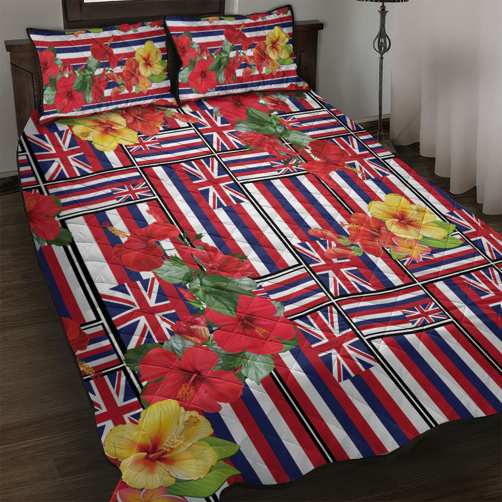 Hawaii Hibiscus Lei Quilt Bed Set Hawaiian Flag Motif