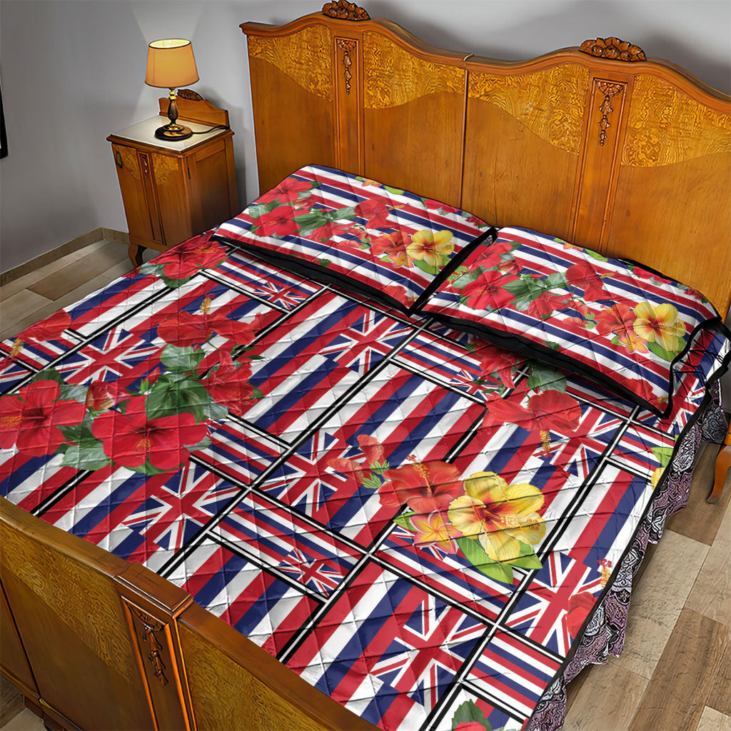Hawaii Hibiscus Lei Quilt Bed Set Hawaiian Flag Motif