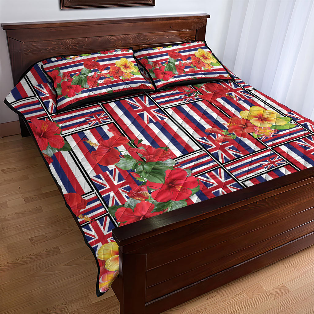 Hawaii Hibiscus Lei Quilt Bed Set Hawaiian Flag Motif