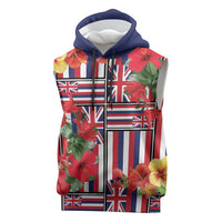 Hawaii Hibiscus Lei Sleeveless Hoodie Hawaiian Flag Motif