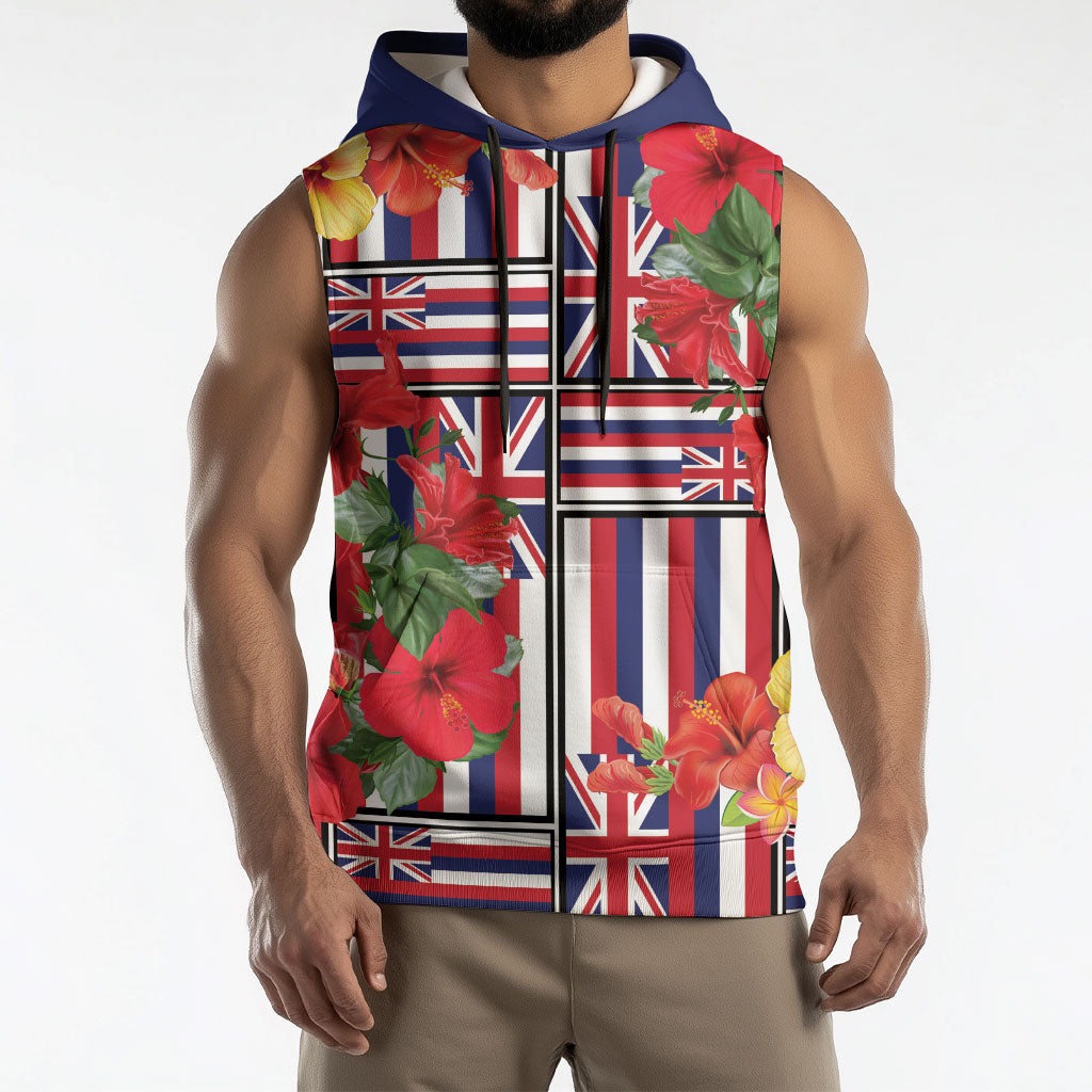 Hawaii Hibiscus Lei Sleeveless Hoodie Hawaiian Flag Motif