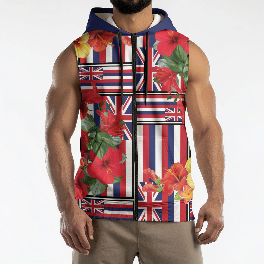 Hawaii Hibiscus Lei Sleeveless Zip Hoodie Hawaiian Flag Motif