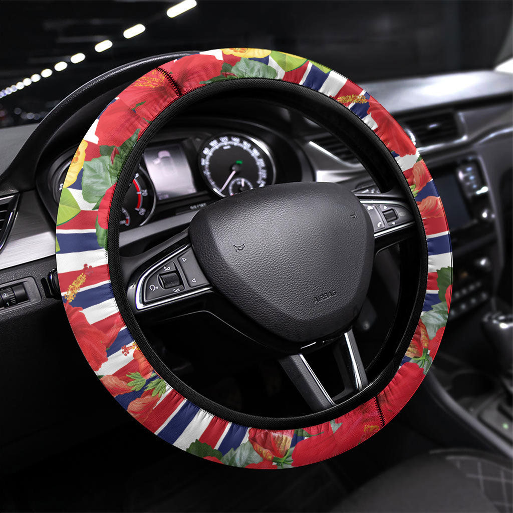 Hawaii Hibiscus Lei Steering Wheel Cover Hawaiian Flag Motif LT9 Universal Fit Red - Polynesian Pride