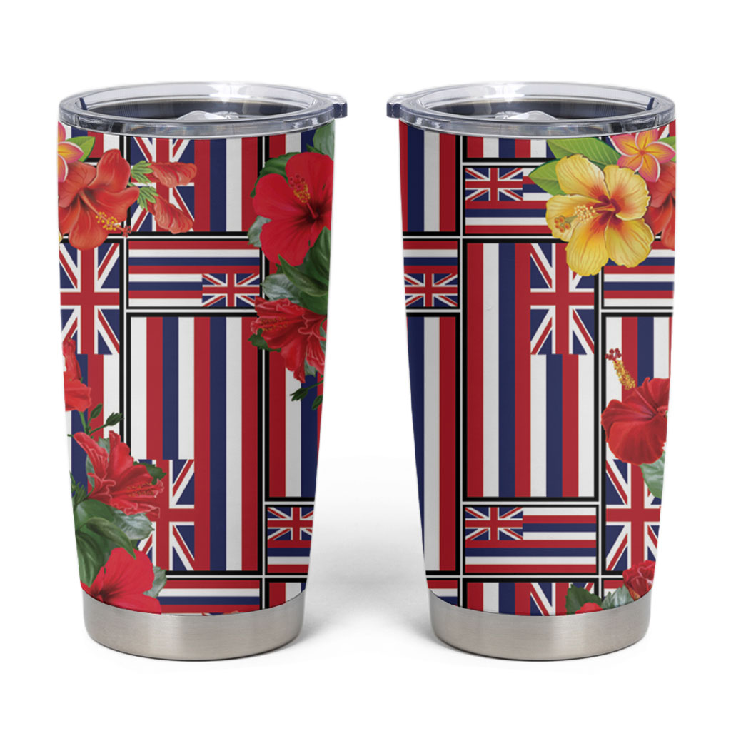 Hawaii Hibiscus Lei Tumbler Cup Hawaiian Flag Motif LT9 Red - Polynesian Pride