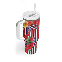 Hawaii Hibiscus Lei Tumbler With Handle Hawaiian Flag Motif