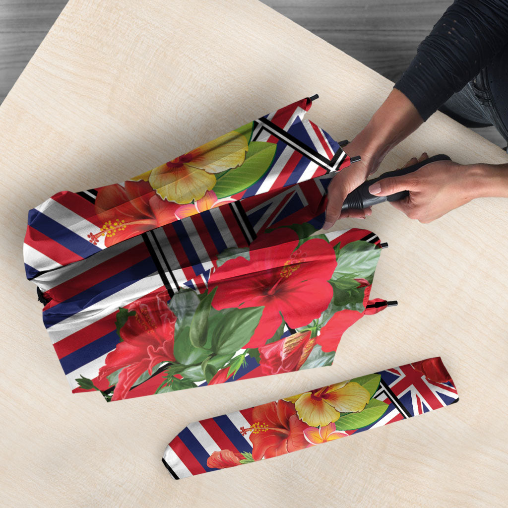 Hawaii Hibiscus Lei Umbrella Hawaiian Flag Motif
