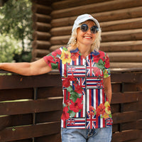 Hawaii Hibiscus Lei Women Polo Shirt Hawaiian Flag Motif