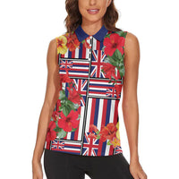 Hawaii Hibiscus Lei Women Sleeveless Polo Shirt Hawaiian Flag Motif