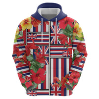Hawaii Hibiscus Lei Zip Hoodie Hawaiian Flag Motif