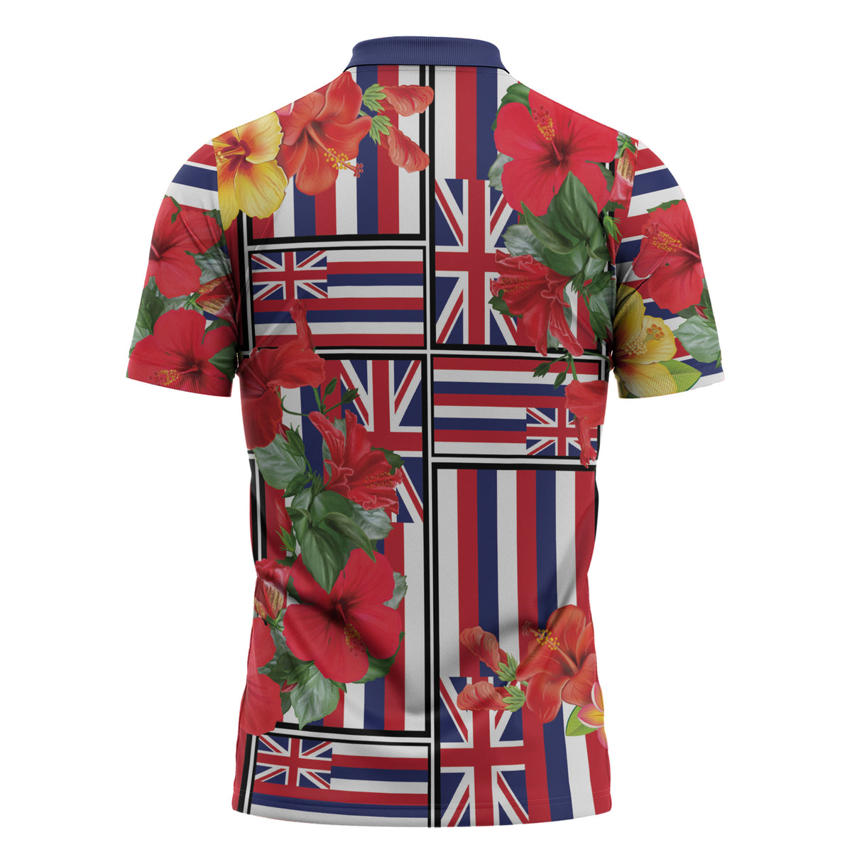 Hawaii Hibiscus Lei Zipper Polo Shirt Hawaiian Flag Motif LT9 - Polynesian Pride