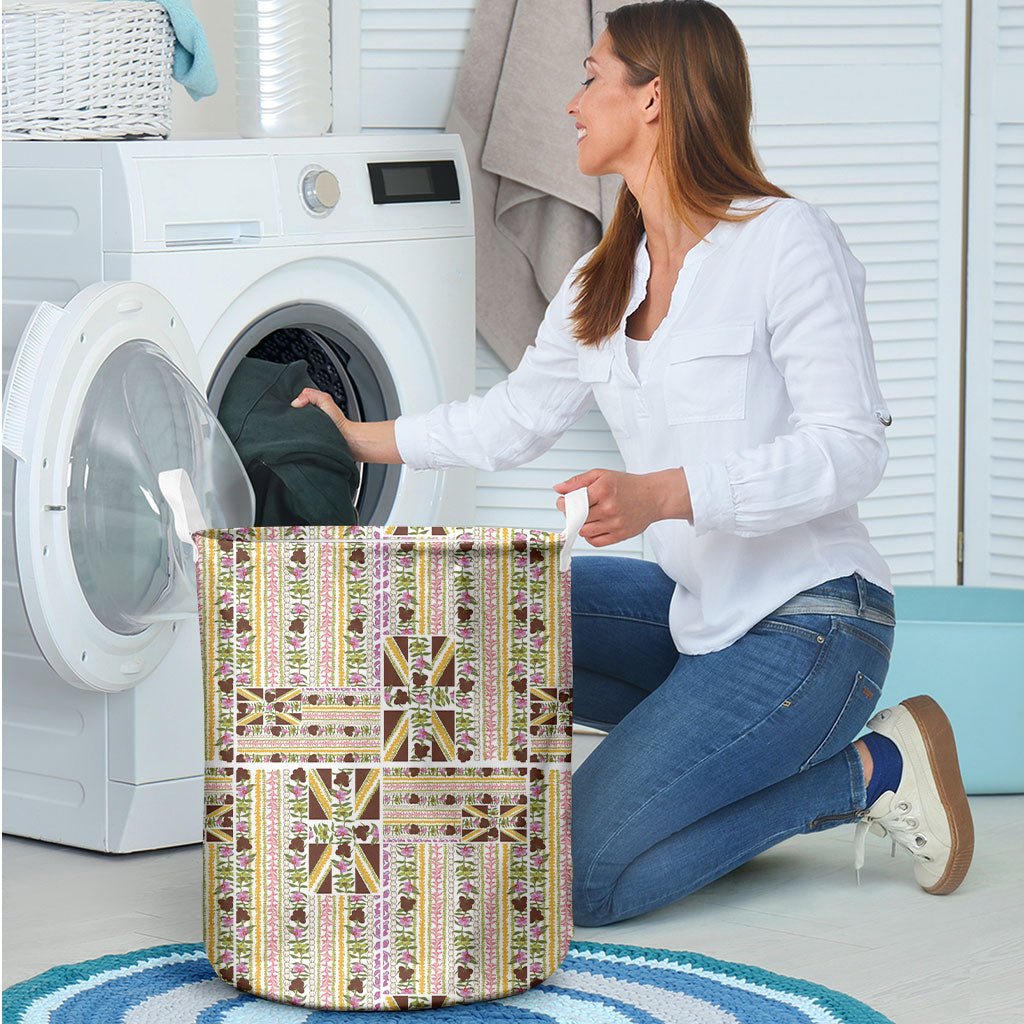 Hawaii Lokelani Pikake Lei Laundry Basket Hawaiian Flag Motif