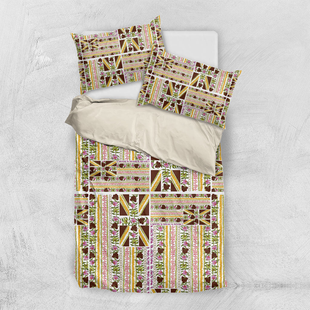 Hawaii Lokelani Pikake Lei Bedding Set Hawaiian Flag Motif