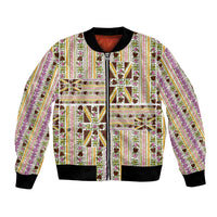 Hawaii Lokelani Pikake Lei Bomber Jacket Hawaiian Flag Motif
