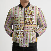 Hawaii Lokelani Pikake Lei Bomber Puffer Jacket Hawaiian Flag Motif