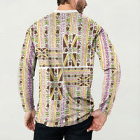 Hawaii Lokelani Pikake Lei Button Sweatshirt Hawaiian Flag Motif