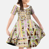 Hawaii Lokelani Pikake Lei Family Matching Mermaid Dress and Hawaiian Shirt Hawaiian Flag Motif LT9 Daughter's Dress White - Polynesian Pride