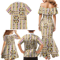 Hawaii Lokelani Pikake Lei Family Matching Mermaid Dress and Hawaiian Shirt Hawaiian Flag Motif LT9 - Polynesian Pride