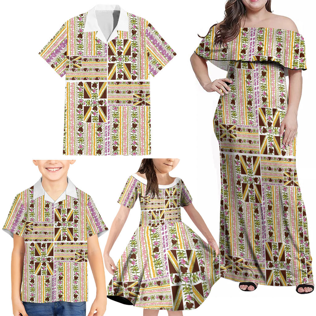 Hawaii Lokelani Pikake Lei Family Matching Off Shoulder Maxi Dress and Hawaiian Shirt Hawaiian Flag Motif LT9 - Polynesian Pride