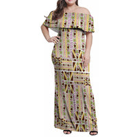 Hawaii Lokelani Pikake Lei Family Matching Off Shoulder Maxi Dress and Hawaiian Shirt Hawaiian Flag Motif LT9 Mom's Dress White - Polynesian Pride