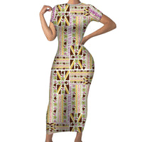 Hawaii Lokelani Pikake Lei Family Matching Short Sleeve Bodycon Dress and Hawaiian Shirt Hawaiian Flag Motif LT9 Mom's Dress White - Polynesian Pride