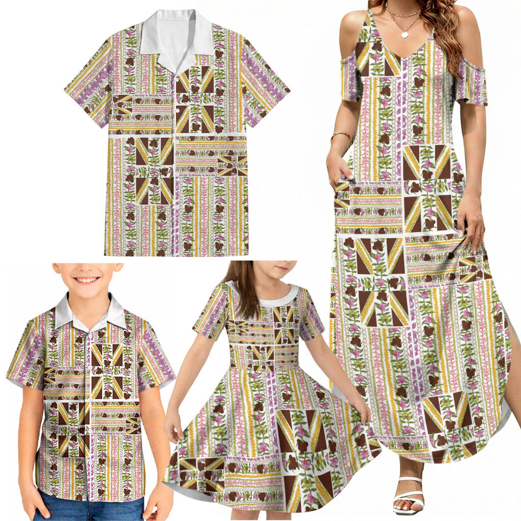 Hawaii Lokelani Pikake Lei Family Matching Summer Maxi Dress and Hawaiian Shirt Hawaiian Flag Motif LT9 - Polynesian Pride