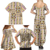 Hawaii Lokelani Pikake Lei Family Matching Summer Maxi Dress and Hawaiian Shirt Hawaiian Flag Motif LT9 - Polynesian Pride