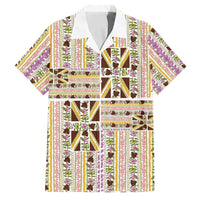 Hawaii Lokelani Pikake Lei Family Matching Summer Maxi Dress and Hawaiian Shirt Hawaiian Flag Motif LT9 Dad's Shirt - Short Sleeve White - Polynesian Pride