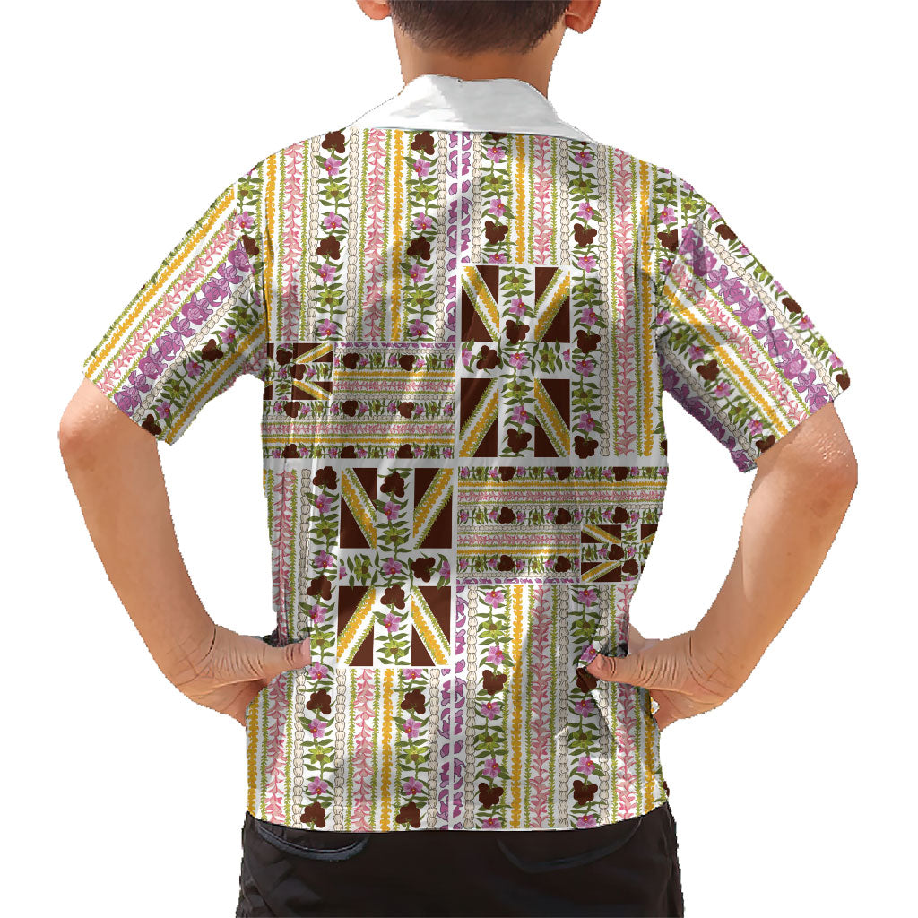 Hawaii Lokelani Pikake Lei Family Matching Tank Maxi Dress and Hawaiian Shirt Hawaiian Flag Motif LT9 - Polynesian Pride