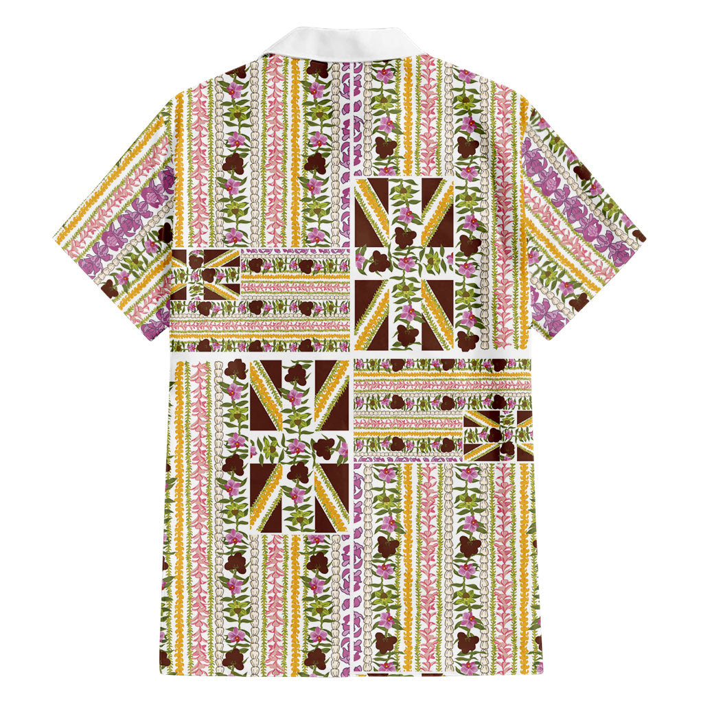 Hawaii Lokelani Pikake Lei Family Matching Tank Maxi Dress and Hawaiian Shirt Hawaiian Flag Motif LT9 - Polynesian Pride